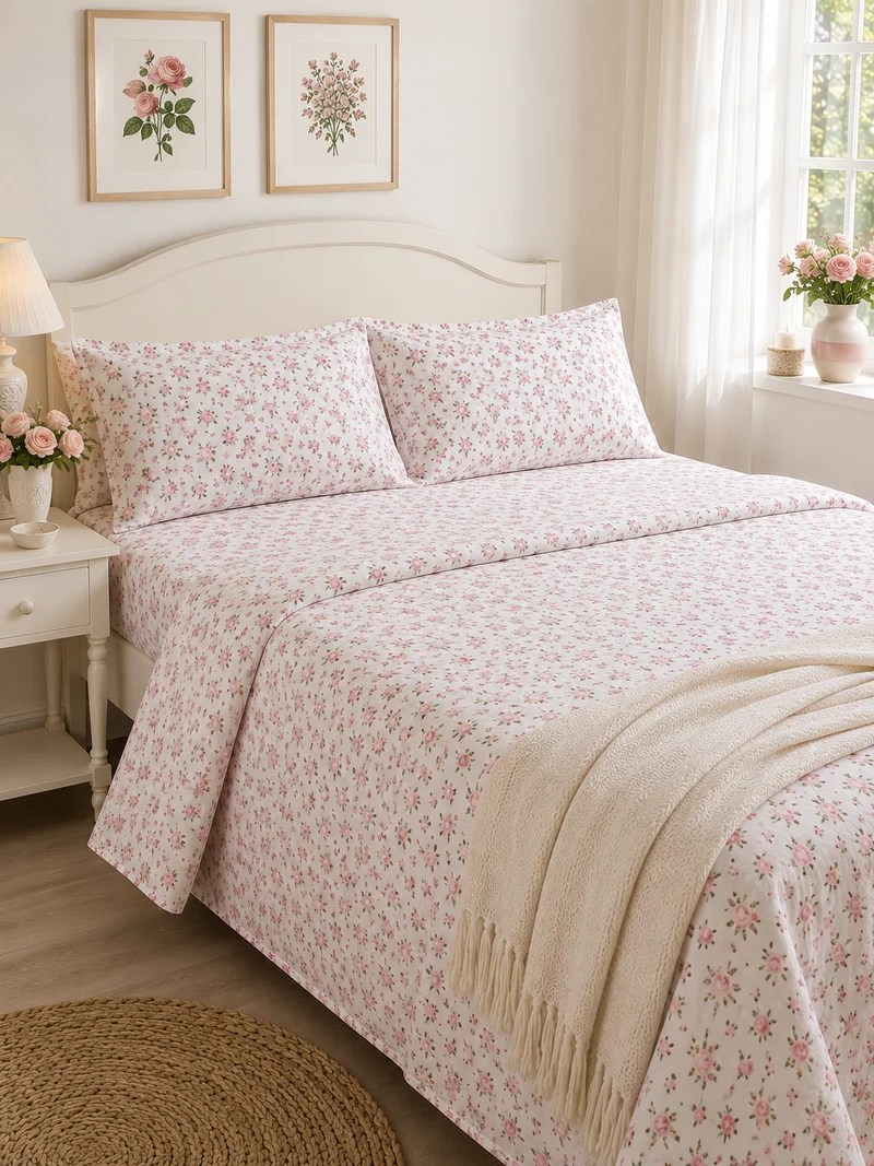 Completo Lenzuola Matrimoniale Rosaline 100% Cotone – Collezione Fiocco