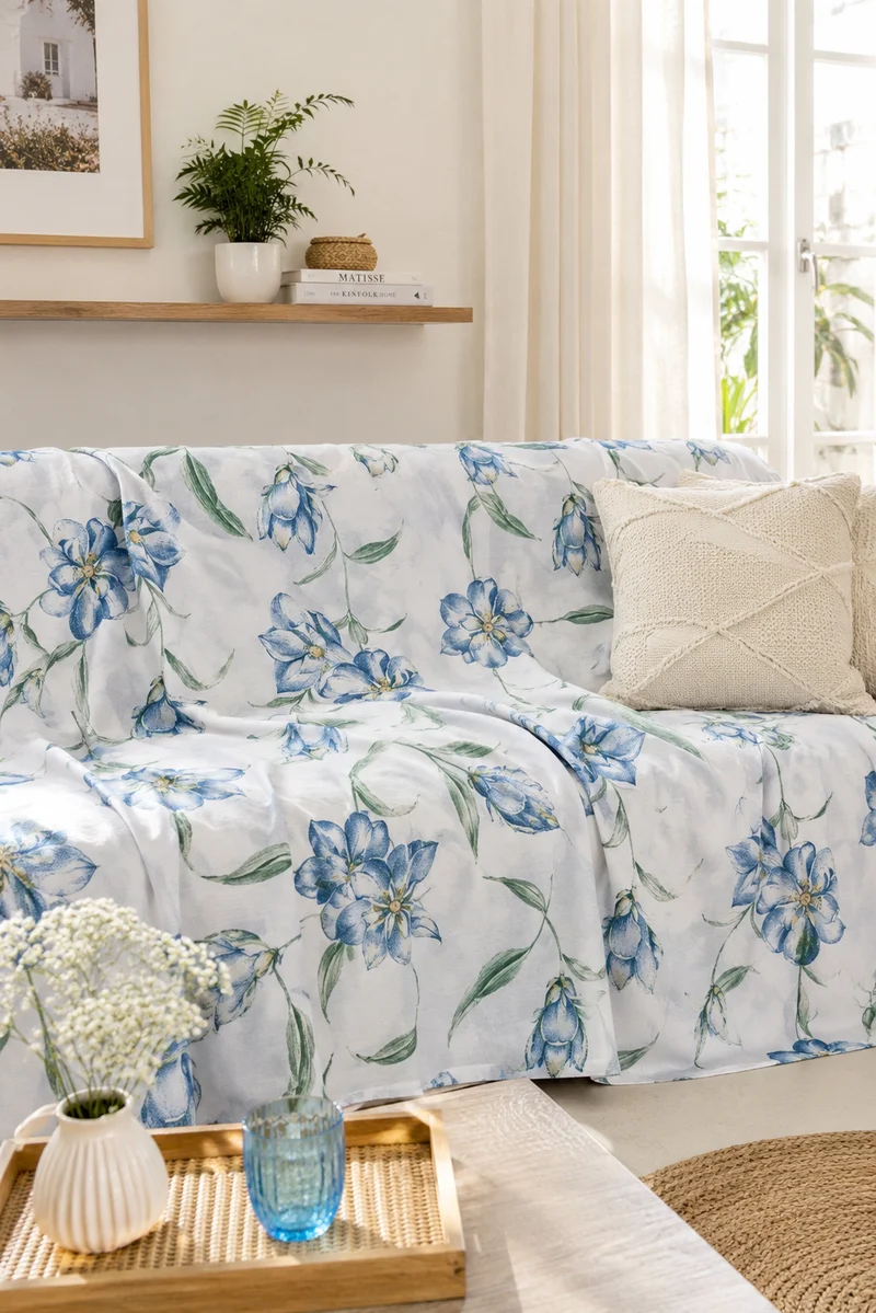 Copritutto Arredo Magnolia Fantasia Floreale Azzurro