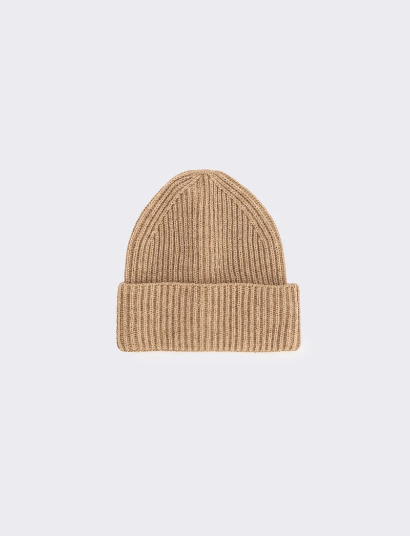 Cappello cuffia costine con risvolto - Beige