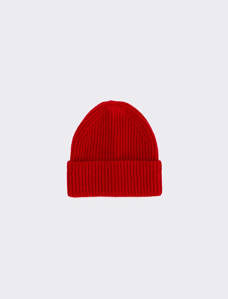 Cappello cuffia costine con risvolto - Rosso
