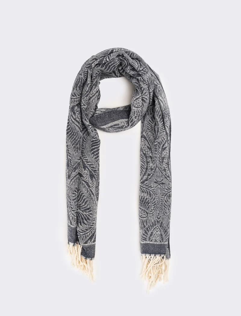 Sciarpa stampa paisley con frange - Blu