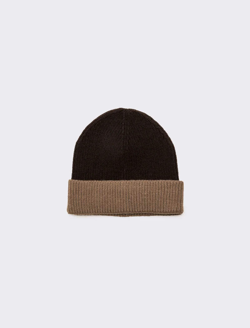 Cappello con risvolto bicolor uomo - Moro