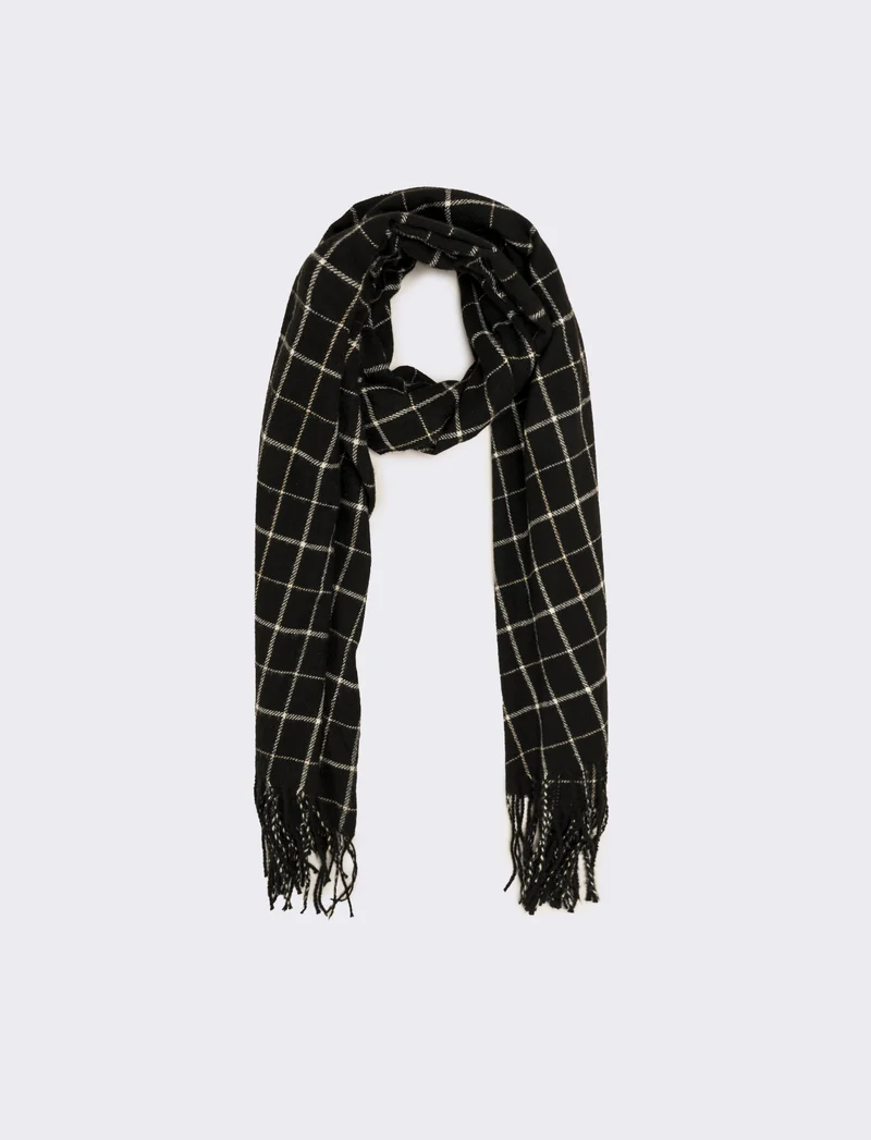 Sciarpa quadri con frange peso medio uomo - Nero