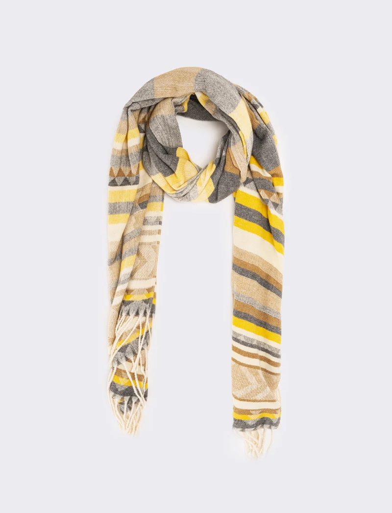 Sciarpa con frange stampa etnica uomo - Giallo