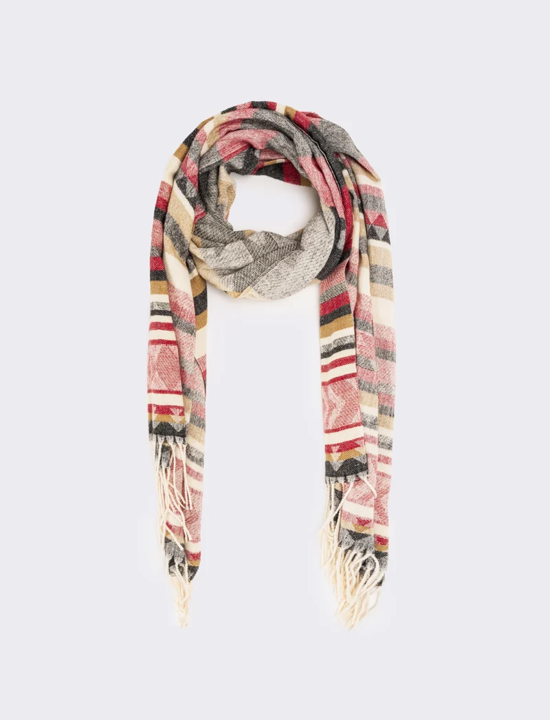 Sciarpa con frange stampa etnica uomo - Rosso
