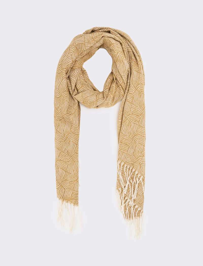 Sciarpa uomo stampa geometrica con frange - Beige