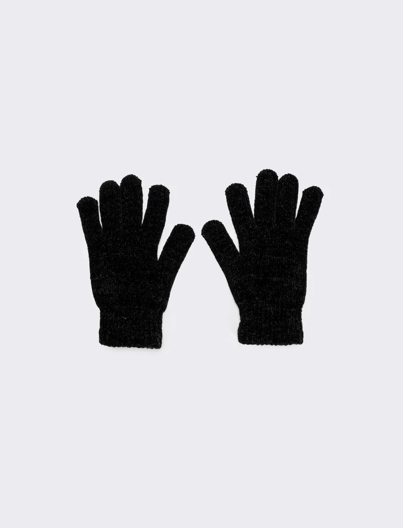 Guanti donna in ciniglia con touch - Nero
