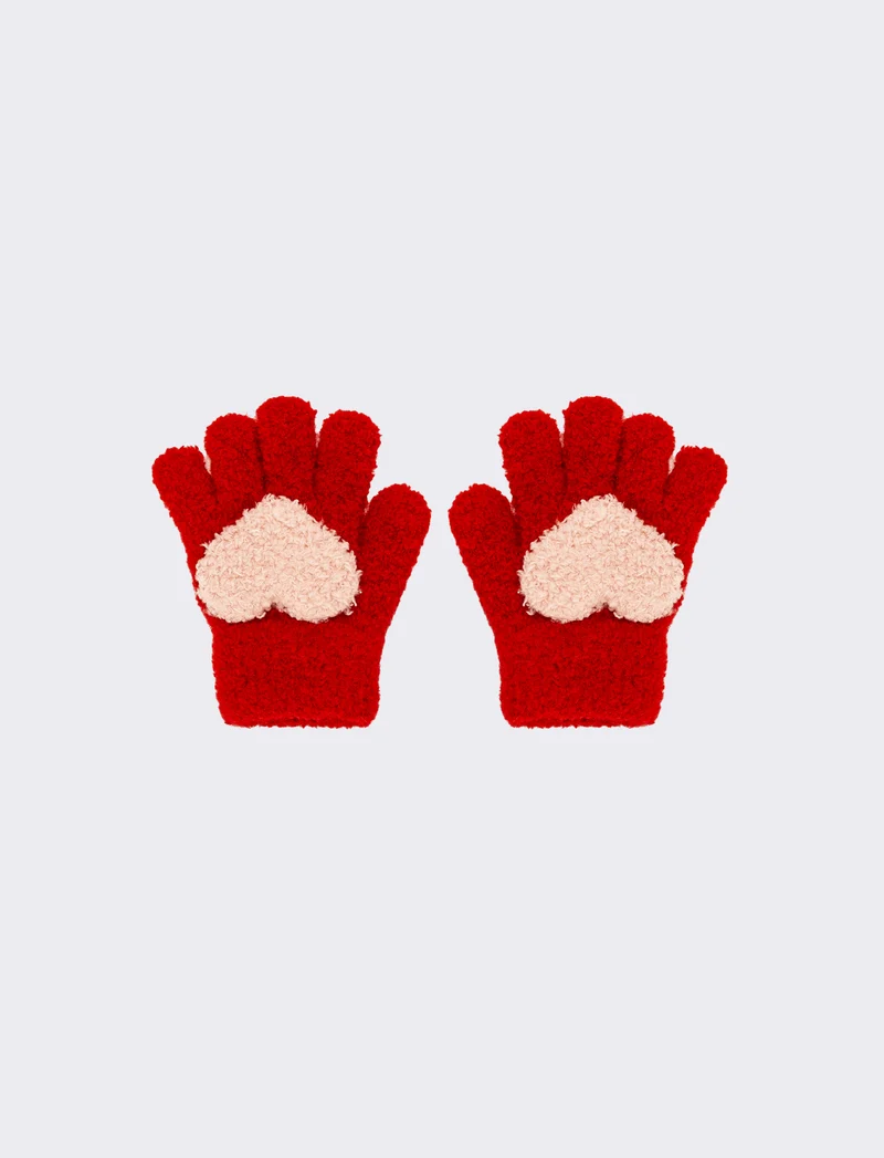 Guanto bambina con cuore - Rosso