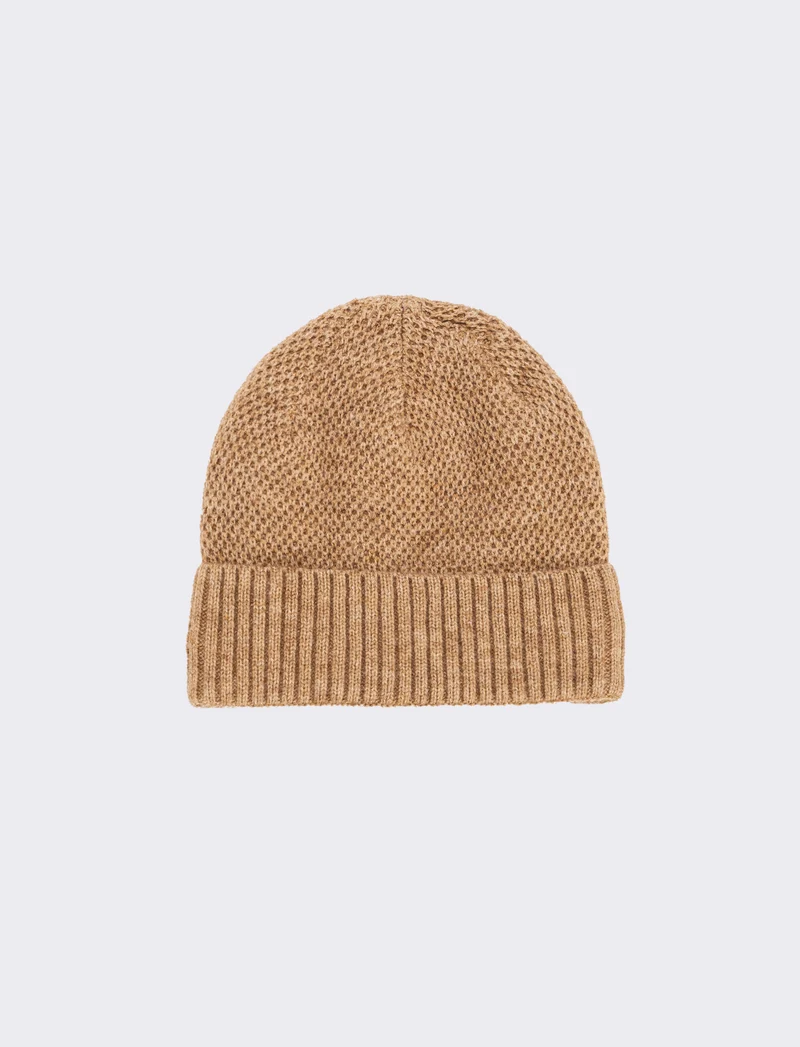 Cuffia nido d'ape con risvolto uomo - Beige