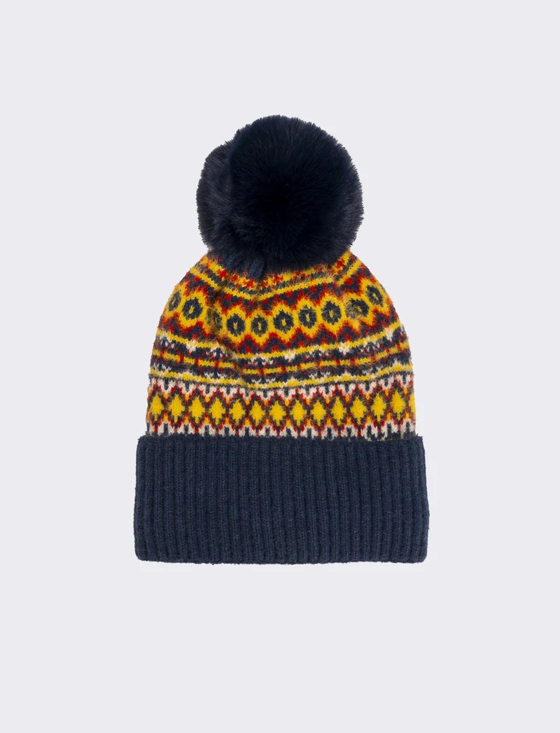 Cappello jacquard con pon pon - Multicolore