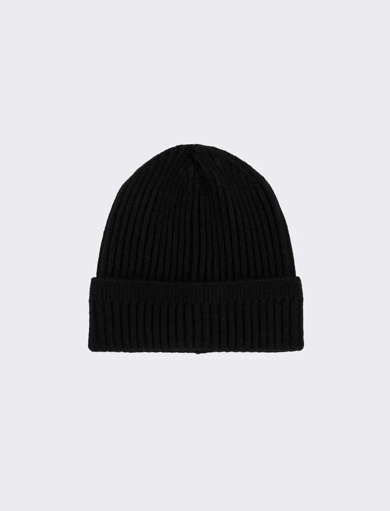 Cappello cuffia con risvolto a costine - Nero