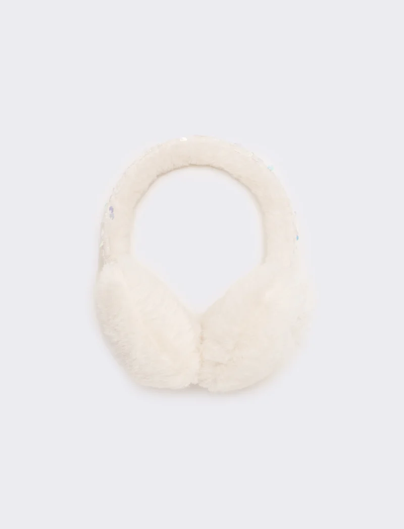 Copriorecchie cuore con paillettes - Bianco