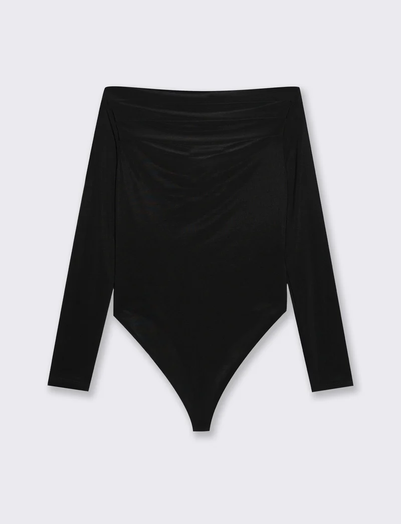 Body con scollo a barca - Nero