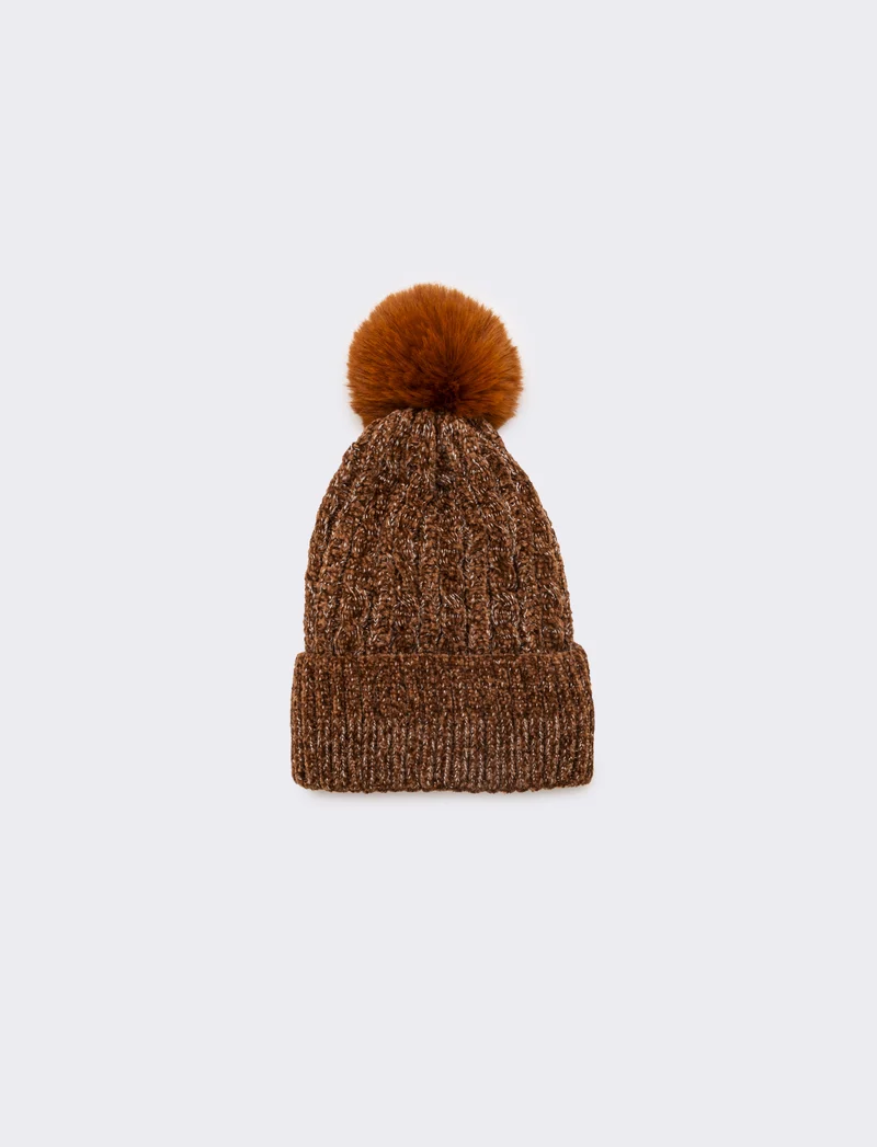 Cappello in lurex con pon pon - Arancio