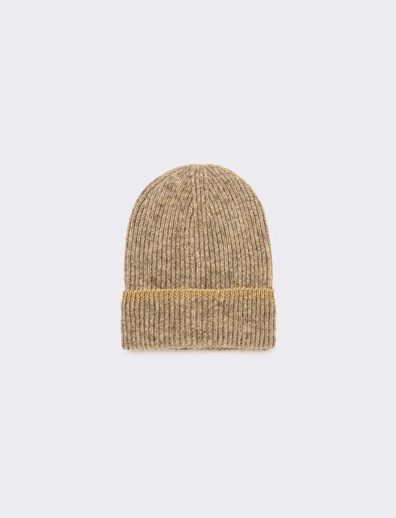 Cappello donna cuffia con riga lurex - Beige