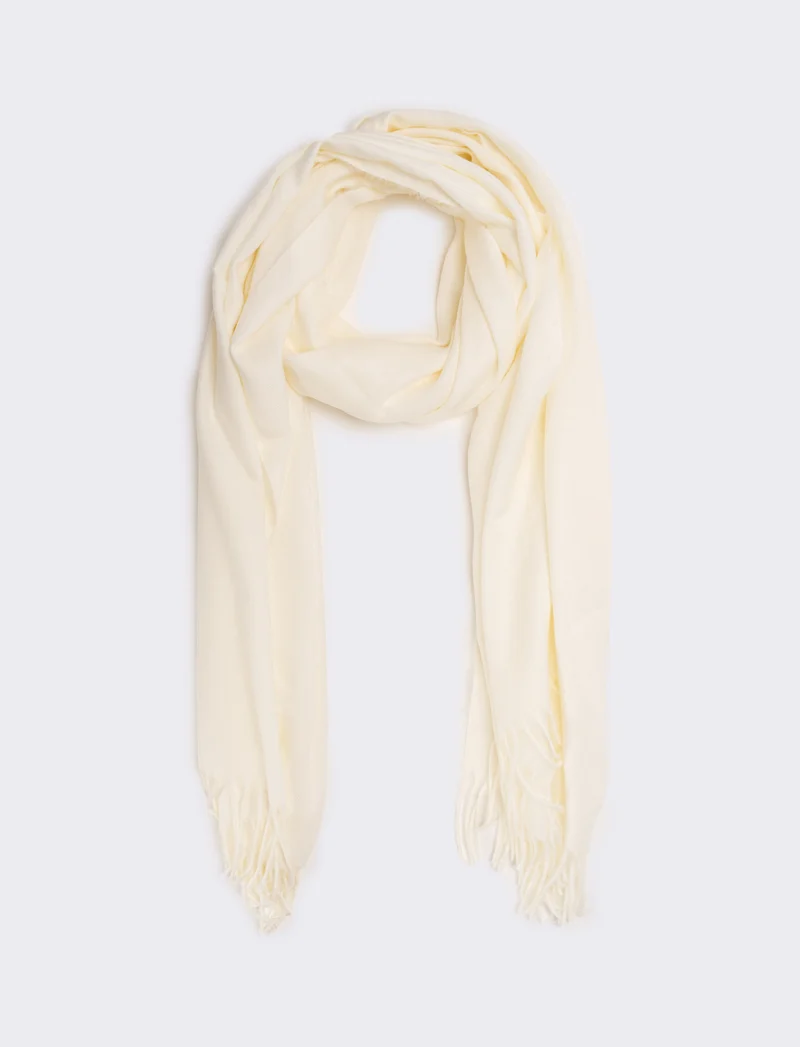 Sciarpa donna unito con frange - Bianco sporco
