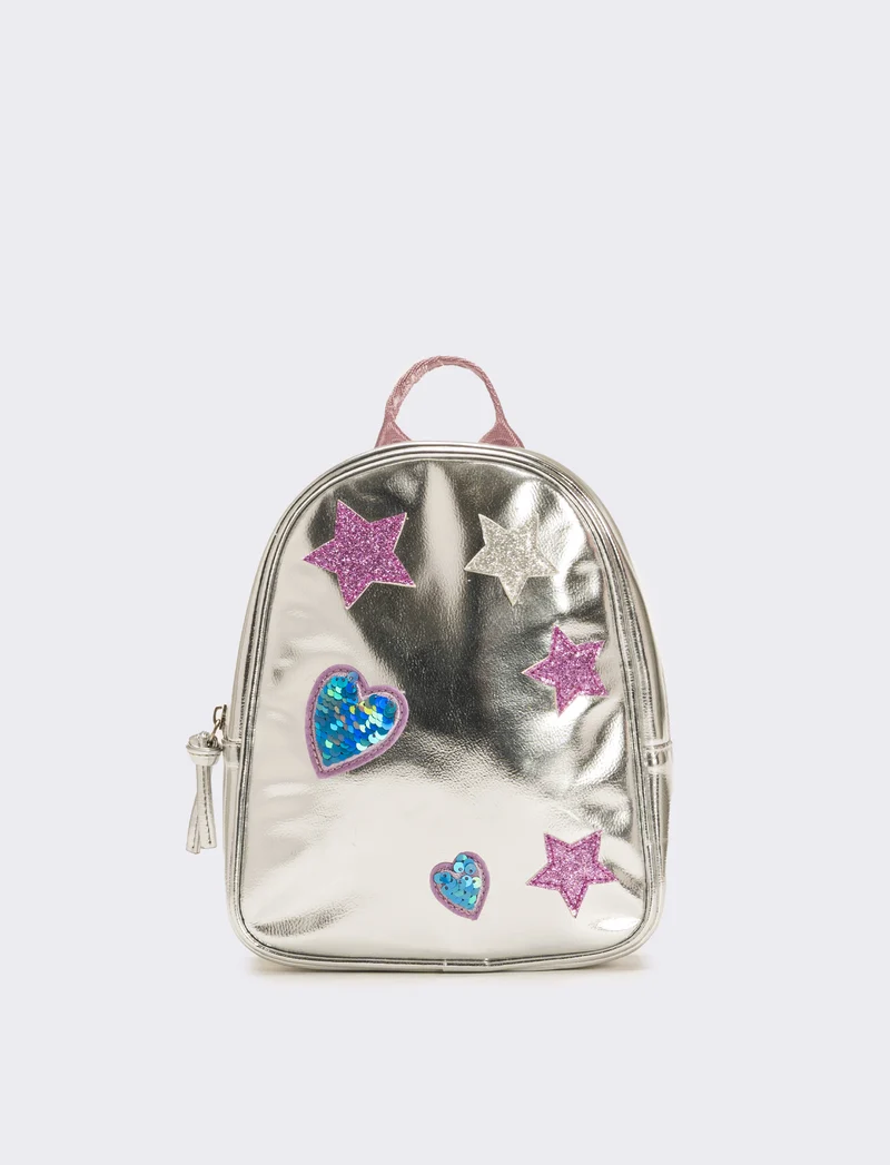 Zaino metallizzato con stelle e cuori - Lilla