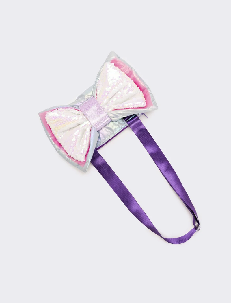 Borsa tracolla con fiocco in tulle e paillettes - Lilla