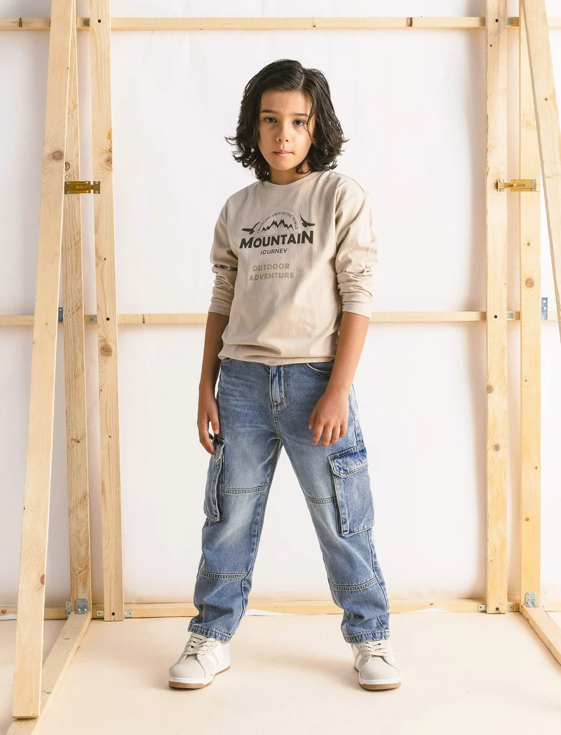 PANTALONI DENIM CON TASCONI - Denim chiaro