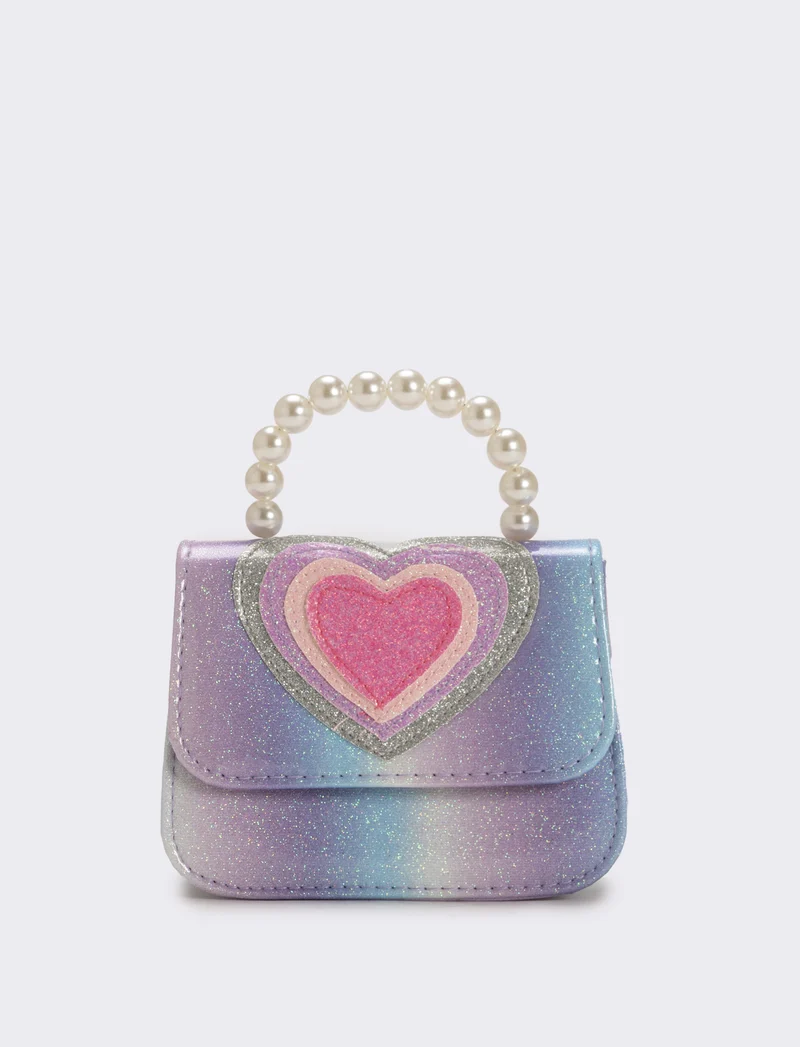Borsa bambina tracollina con patta e manico in perle - Viola