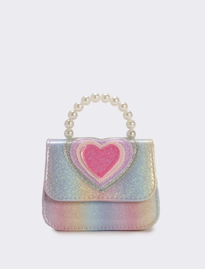 Borsa bambina tracollina con patta e manico in perle - Rosa