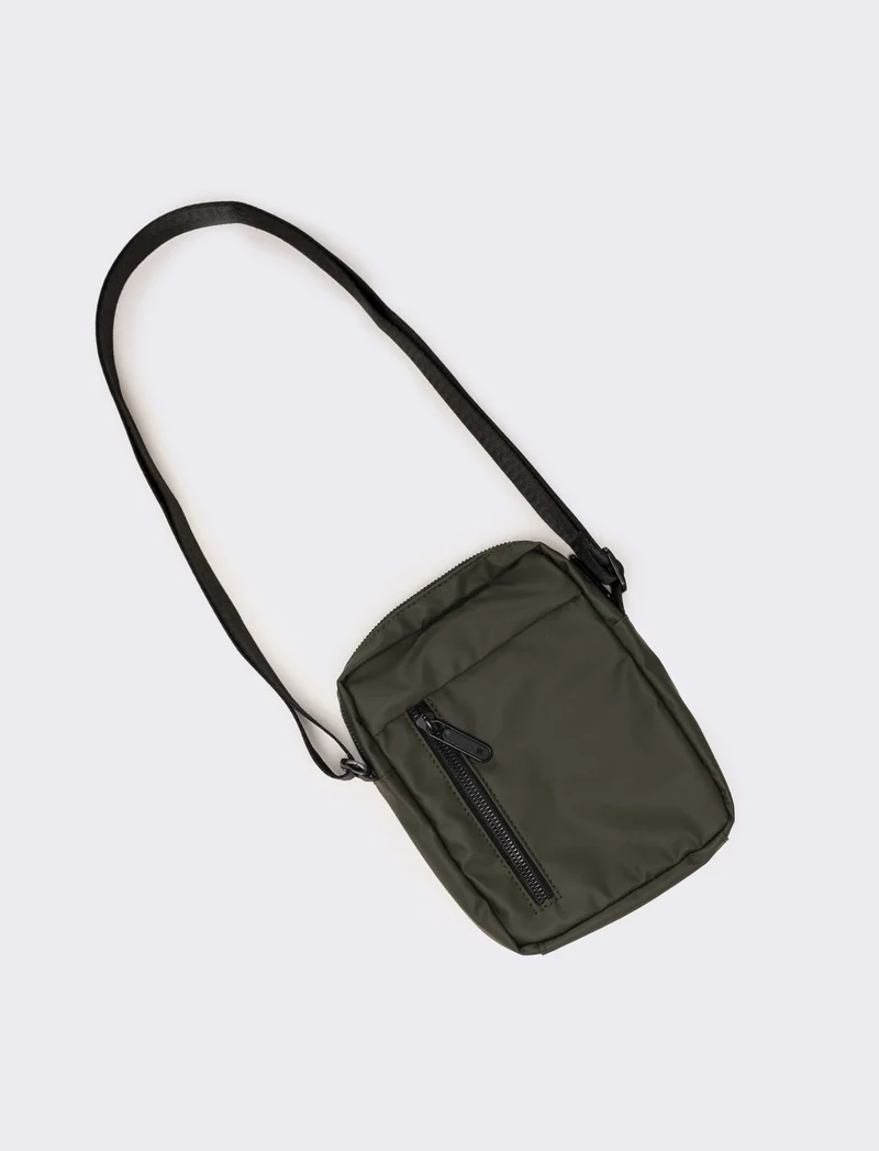 Borsa uomo a tracolla gommata con zip - Verde