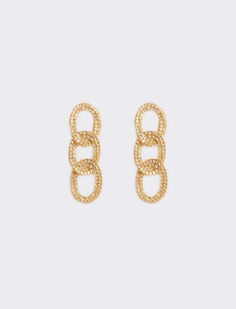 Orecchini pendenti 3 cerchi con strass - Oro