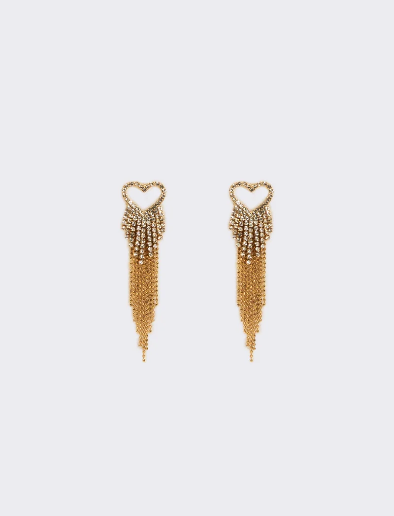 Orecchino pendente con cuore strass - Oro