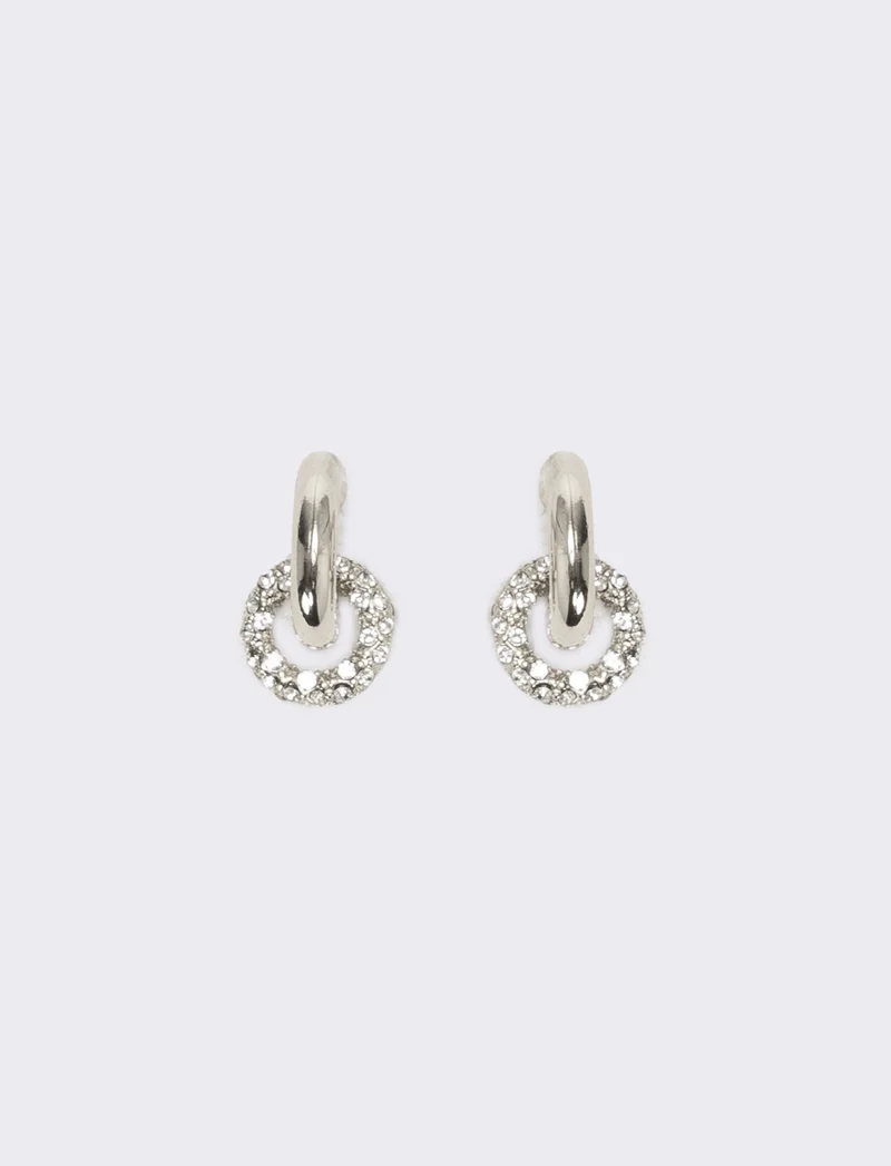 Orecchino doppio cerchio liscio e strass - Argento