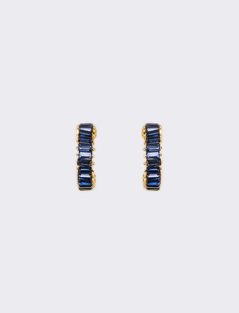 Orecchini cerchi con strass baguette - Blu