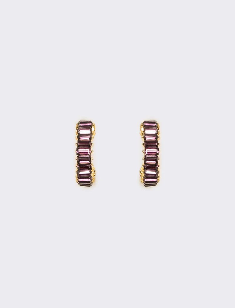 Orecchini cerchi con strass baguette - Viola