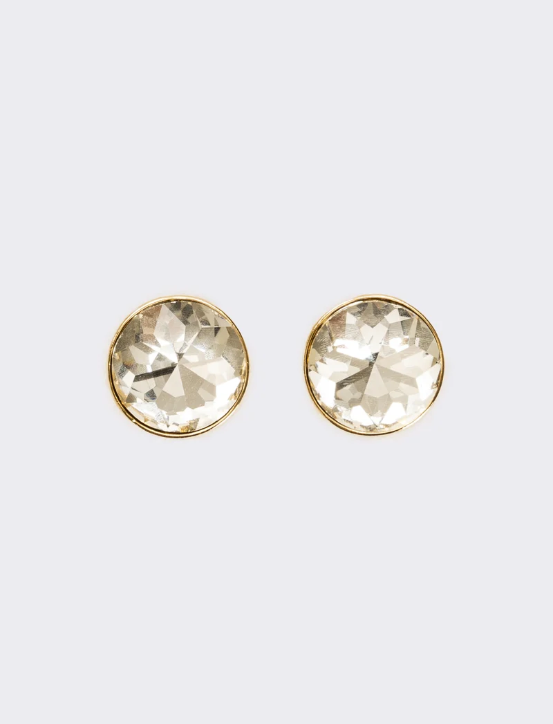 Orecchino bottone con pietra tonda e clips - Oro