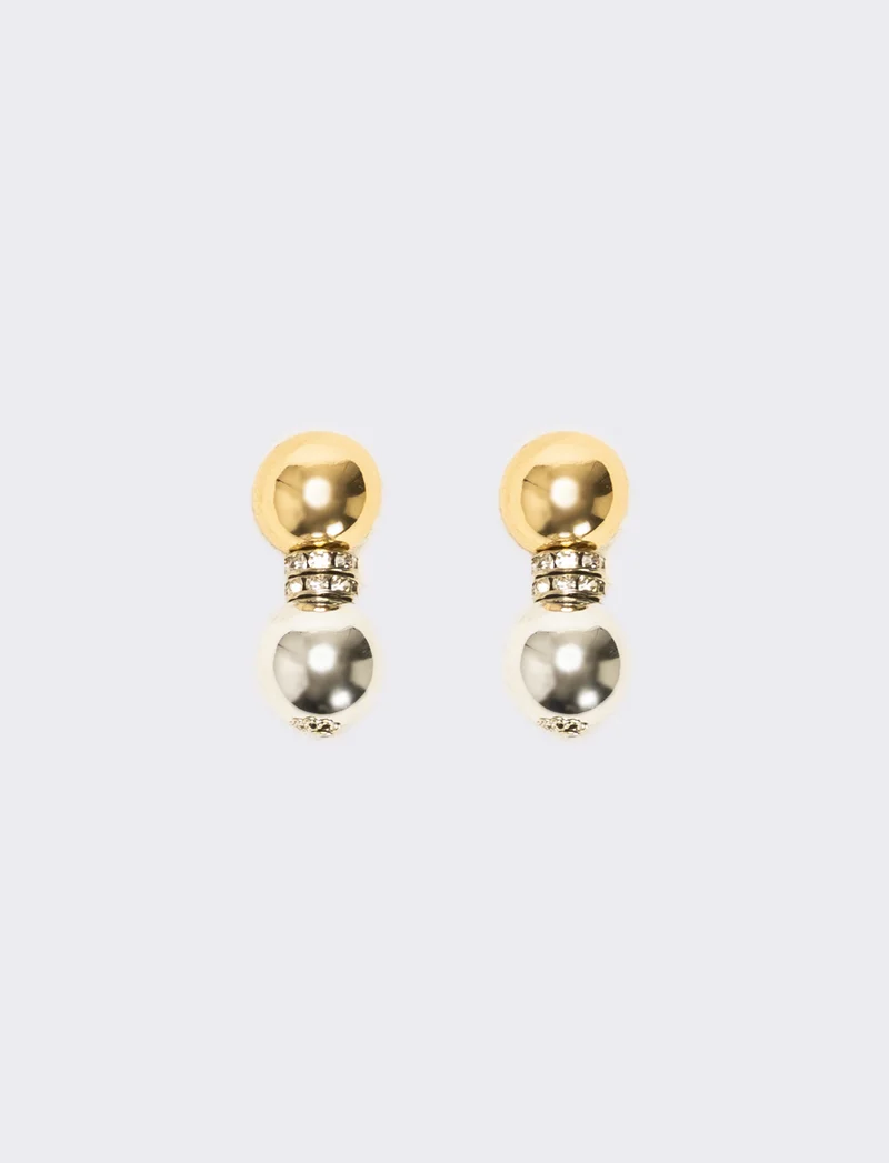 Orecchino doppia sfera e strass - Oro