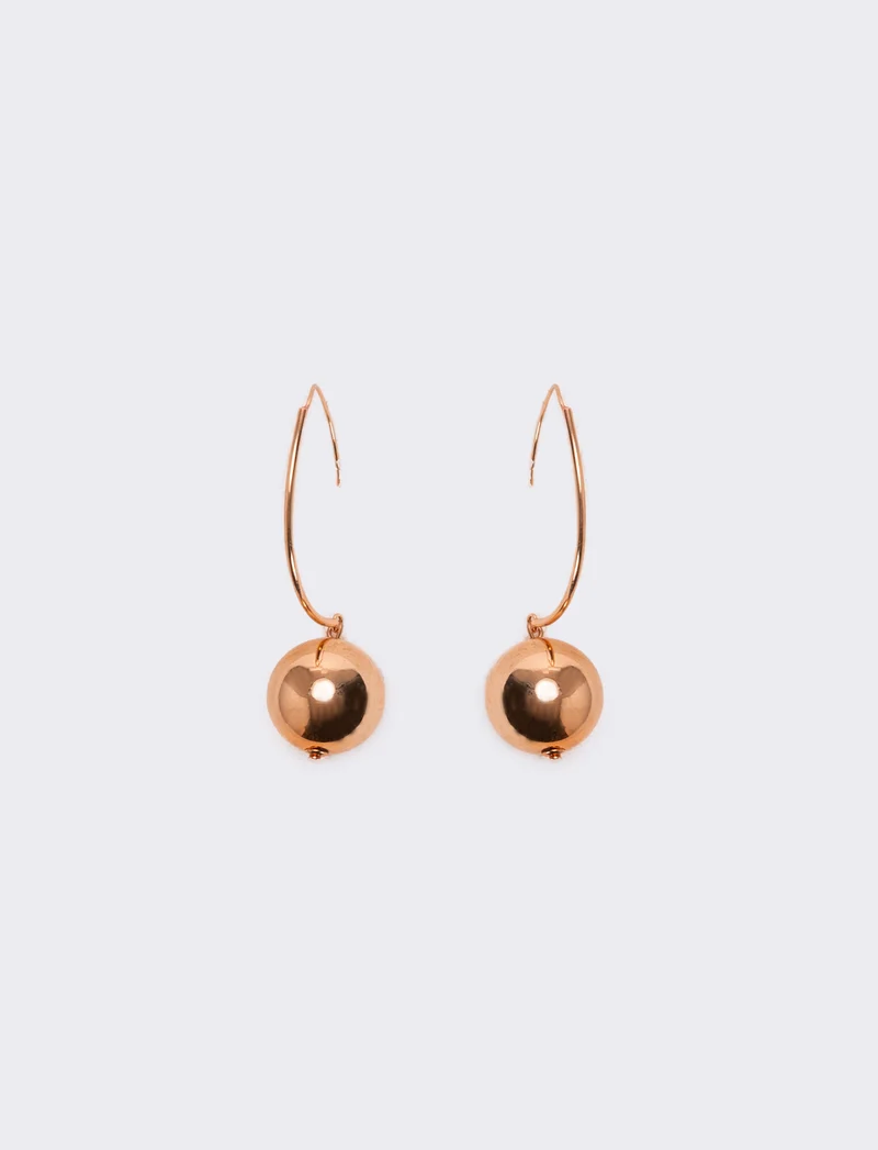 Orecchini cerchi con pendente e pallina - Oro rosa