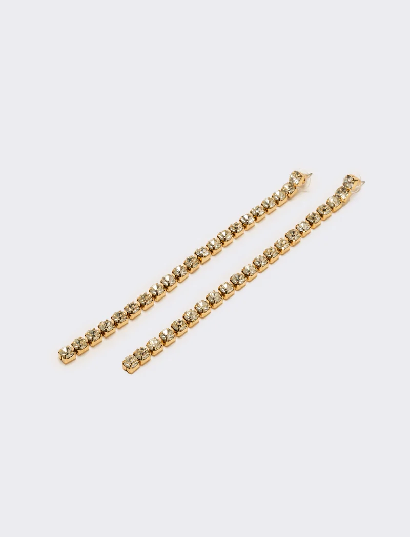 Orecchini fili pendenti con strass - Oro