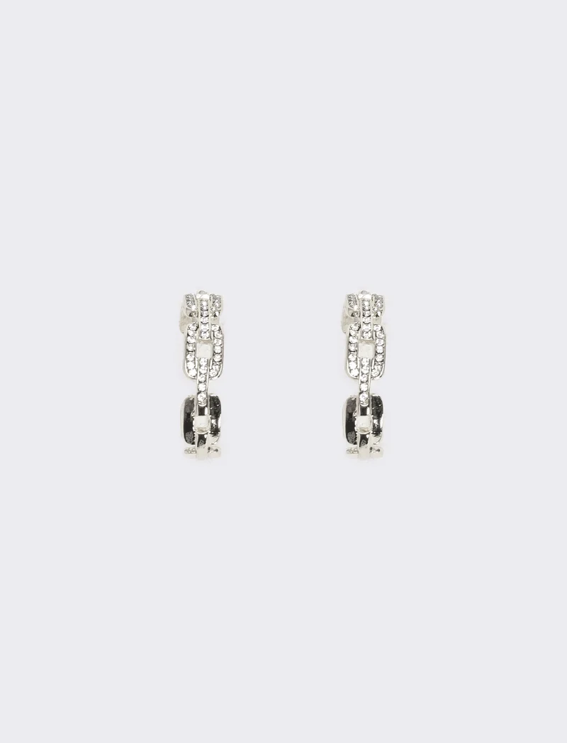 Orecchini cerchi catena con strass - Argento