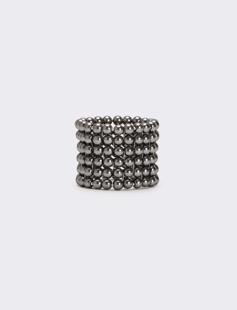 Bracciale 5 fili perle elastico - Grigio