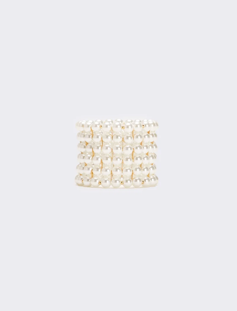 Bracciale 5 fili perle elastico - Bianco natural