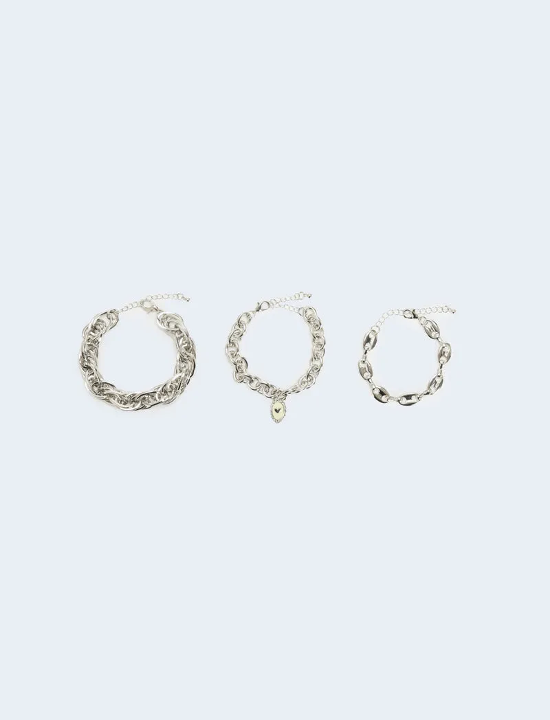 Card 3 bracciali varie catene - Argento
