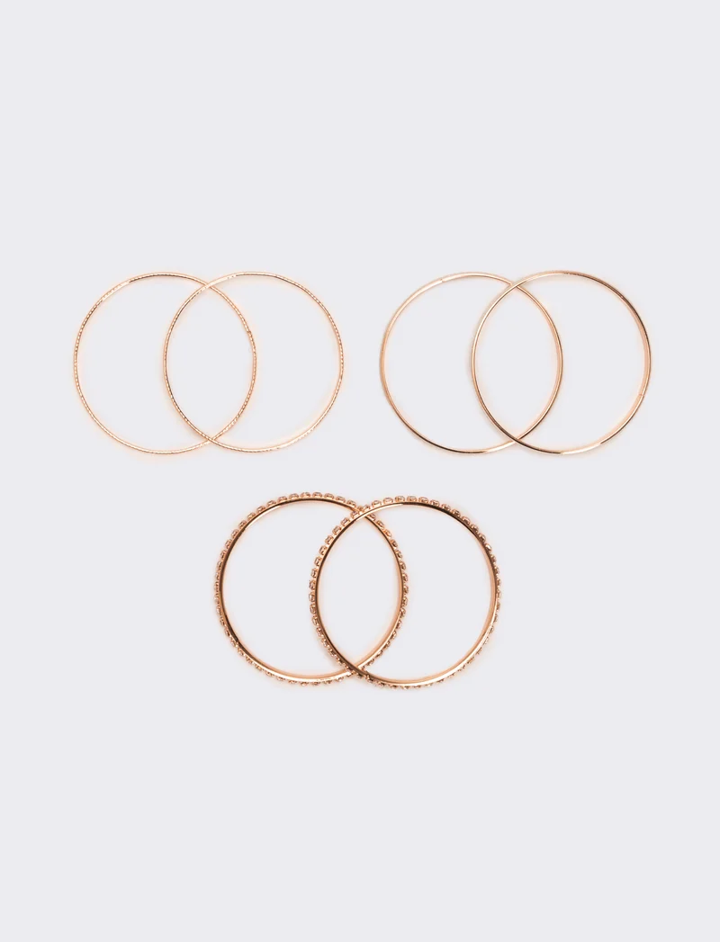 Sei bracciali rigidi con strass - Oro rosa