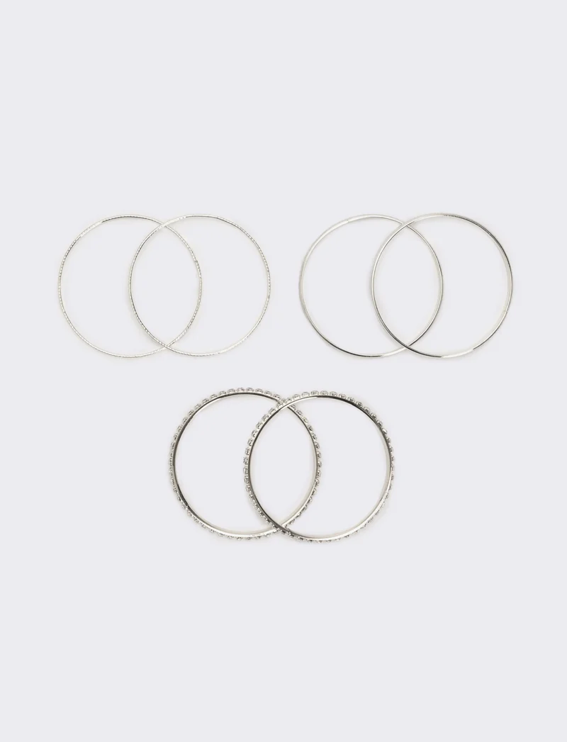 Sei bracciali rigidi con strass - Argento