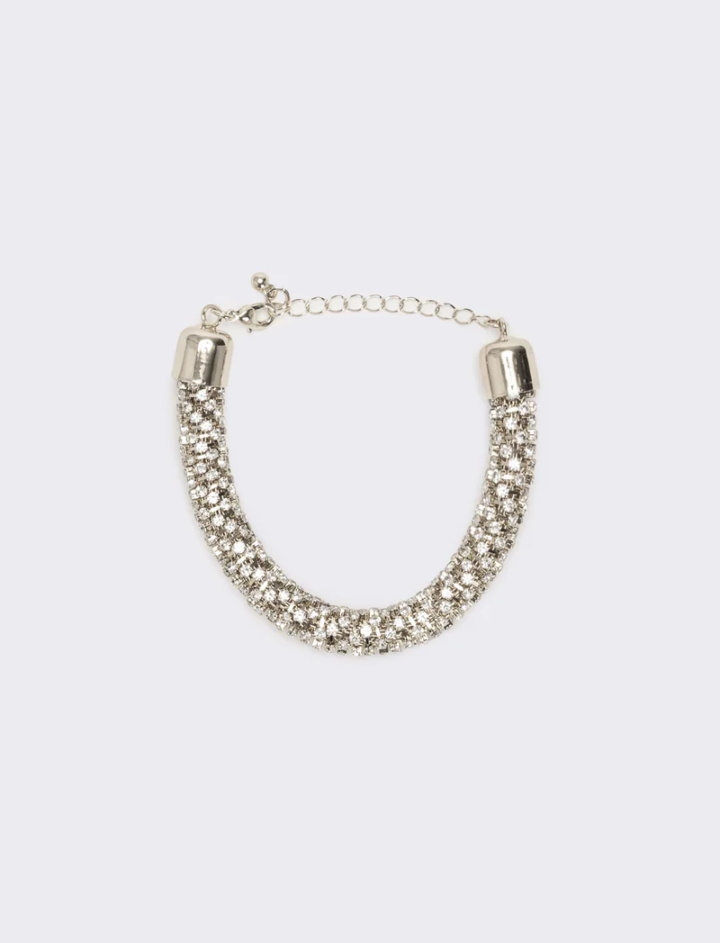 Bracciale tubolare strass - Argento