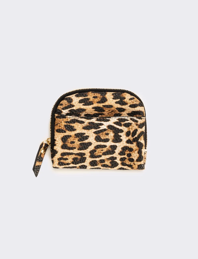Portamonete finta pelle con zip animalier - Marrone
