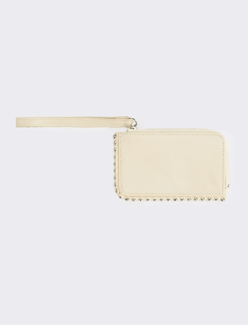 Portacarte con borchie rettangolare - Beige