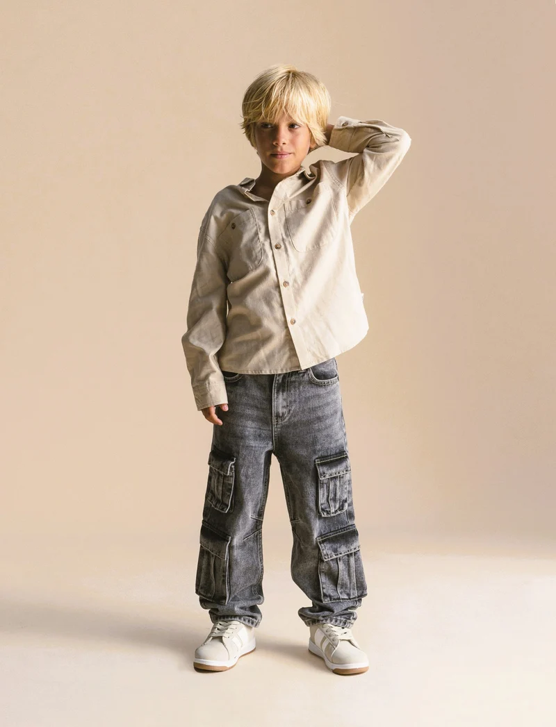 Cargo in denim grigio. - Denim