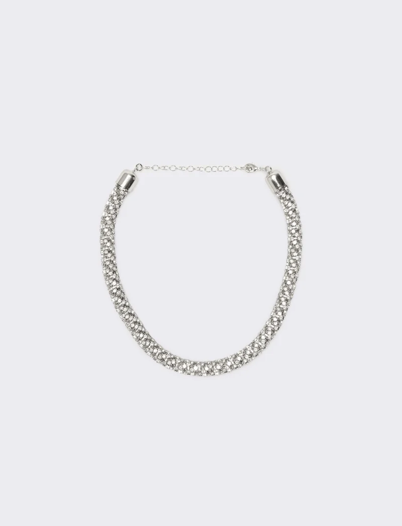 Collana tubolare strass - Argento