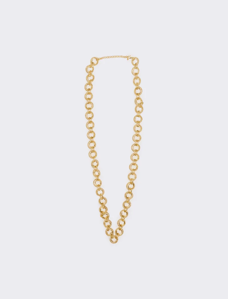 Collana doppia con cerchio liscio e martellato - Oro