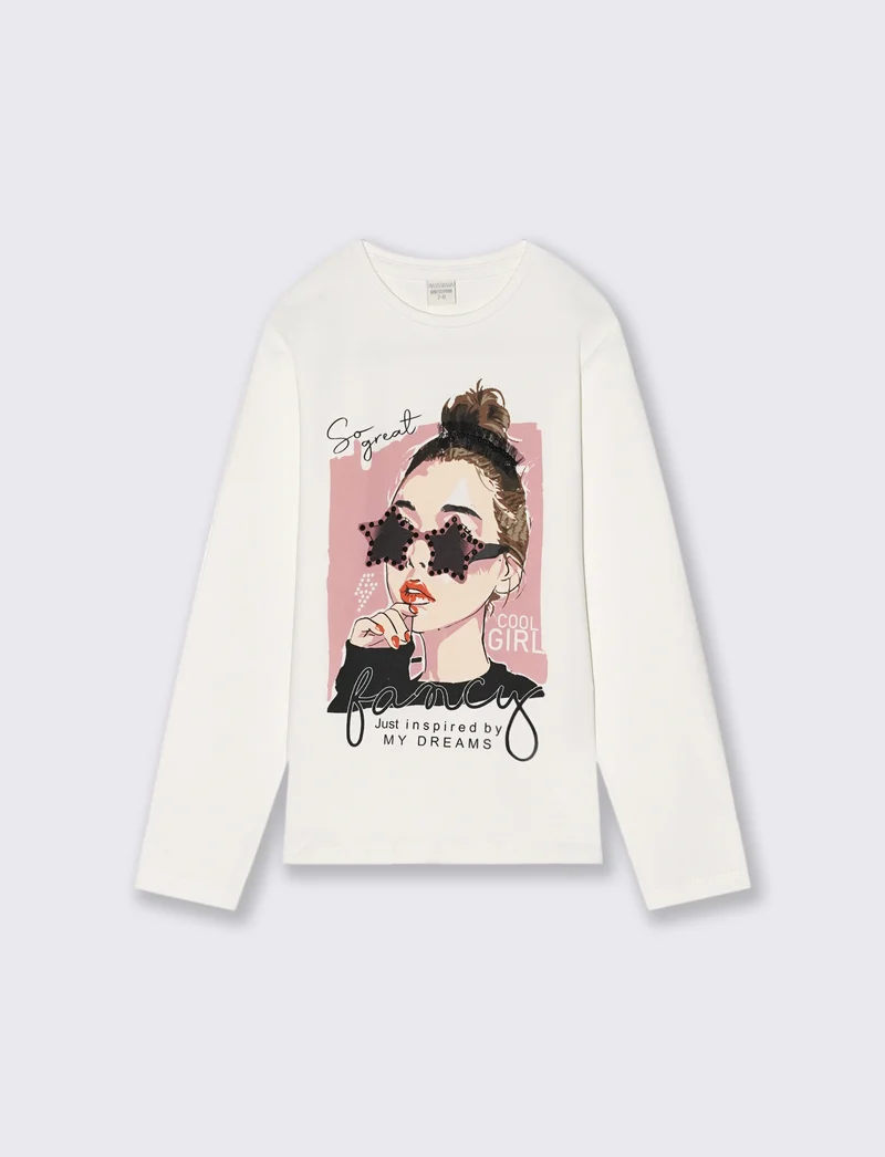 Maglia manica lunga in cotone elastico. - Bianco latte