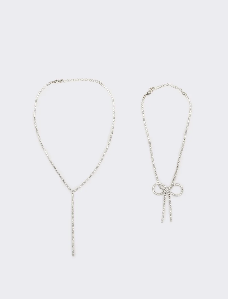 Collana con fiocco strass - Argento