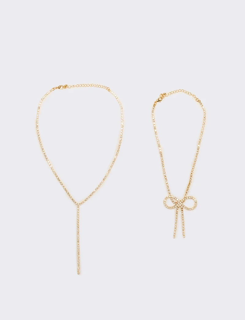 Collana con fiocco strass - Oro